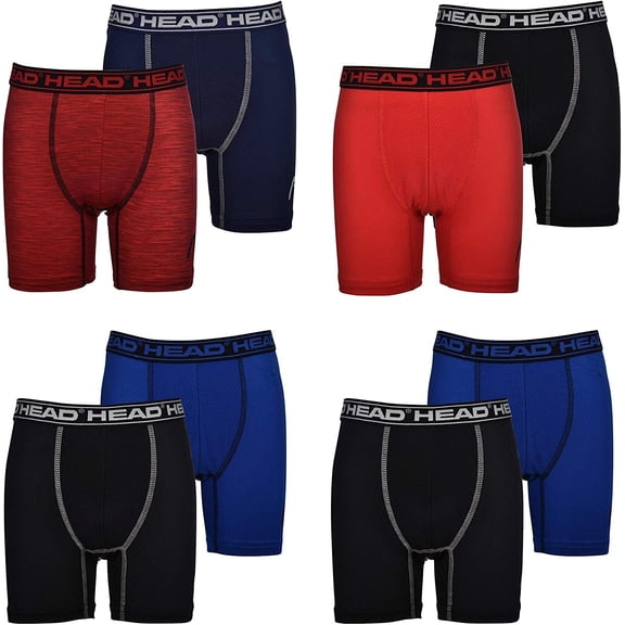 HEAD Boys' Underwear, 8-Pack Performance Dri Fusion Tech Compression No Fly Boxer Briefs (Little Boys & Big Boys)
