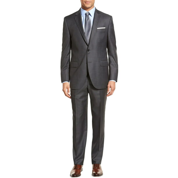 Michael Kors Mens Classic-Fit Sharkskin Suit 38 Short Charcoal Pants 32W -  