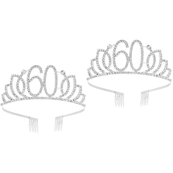 Masteelf 2pcs Number Crown Creative Birthday Cake Decoration Elegant Headwear Headdress Hair Accessories for Women Girls (Silver 60)