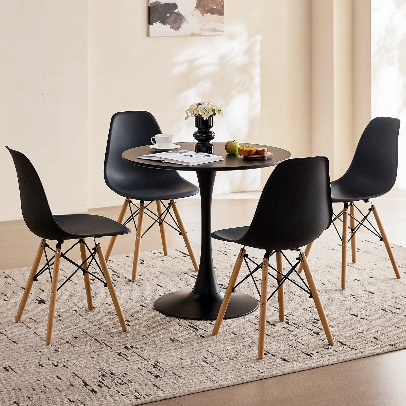 23.6" Small Round Dining Table [Metal Tulip Pedestal Base] Black Modern Kitchen Table for Dining Living Room Apartment Small Space