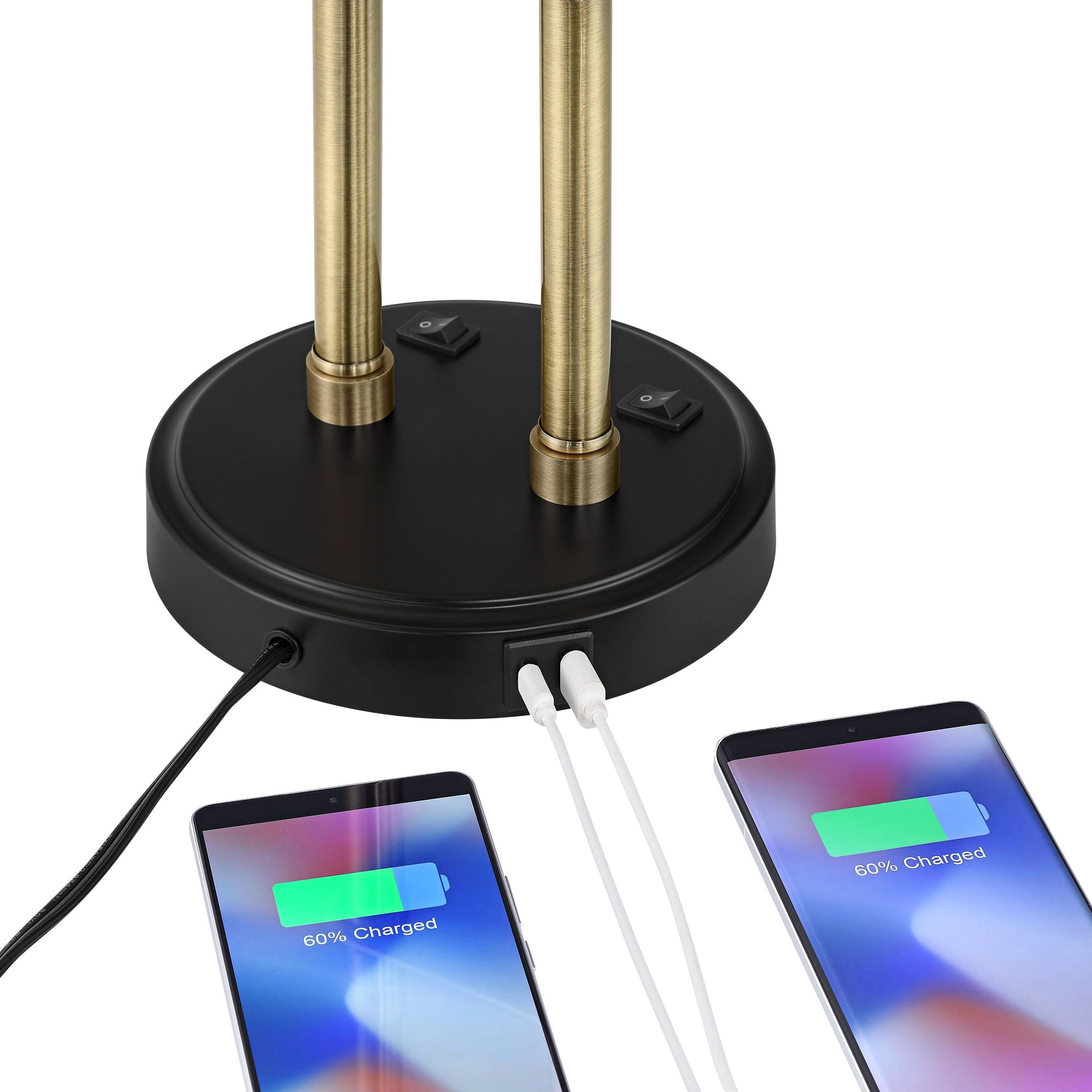 Possini Euro Design Sentry Modern Mid Century Desk Lamp 23" High Black Brass with USB Charging Port LED Adjustable Cone Shade for Bedroom Living Room