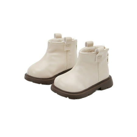 

Rotosw Children Short Bootie Plush Lined Ankle Boots Zipper Leather Boot Non-Slip Round Toe Booties Outdoor Comfort Beige 26
