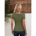 thumbnail image 2 of Women Ribbed Short Sleeve Shirts Scoop Neck Slim Fitted Basic Tees Tops Summer Trendy, 2 of 4