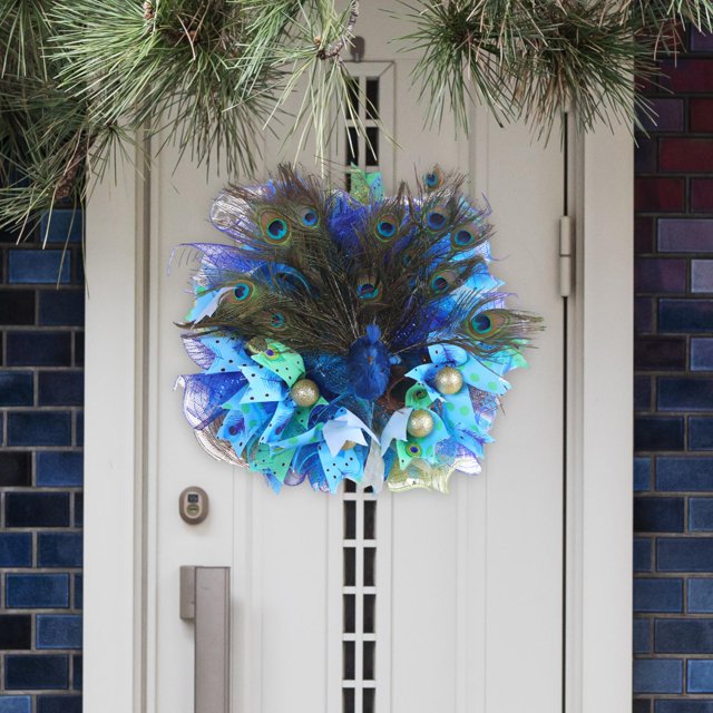 Guirnalda de artificial Simulación Guirnalda de plumas Colgante de pared Guirnalda de puerta delantera Decoración para el hogar para Pascua BLESIY Corona de plumas de pavo real