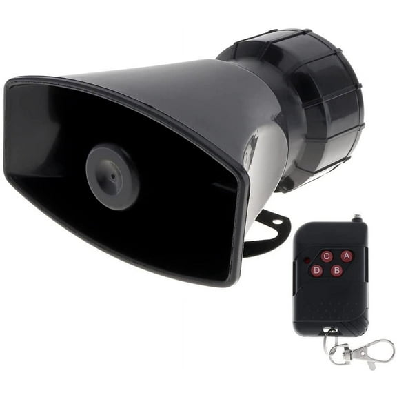 7 Tone Sound Loud Car Siren Vehicle Horn Hooter/Ambulance/Siren/Traffic Sound with Black Remote Controller 12V 100W (1PC Remote Controller)