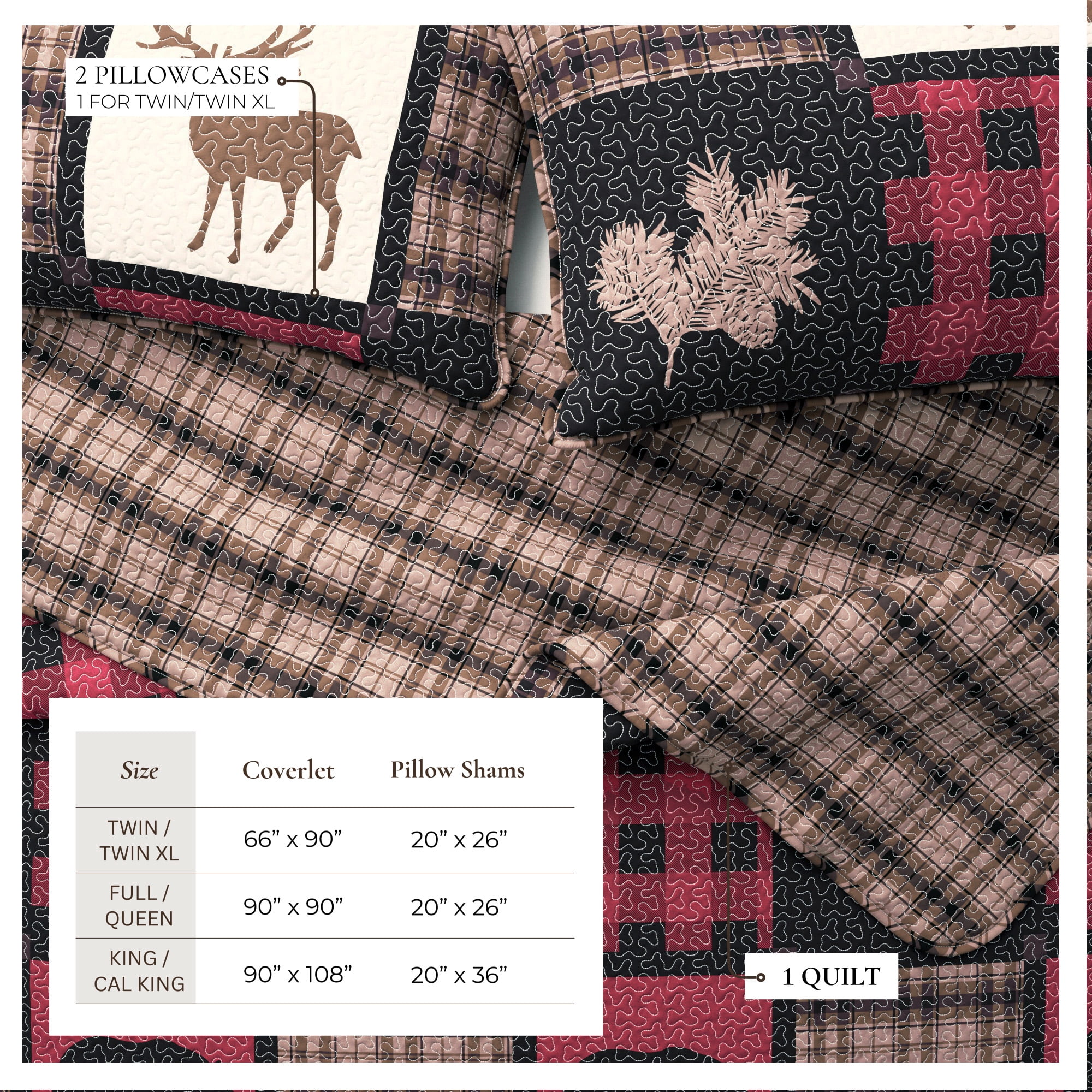 Lodge Quilt Set - Lightweight, Soft, All-Season - 3-Piece Reversible Rustic Bedding Set (Full / Queen, Red / Black)