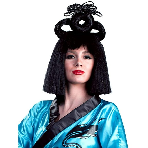 Deluxe Geisha Japanese Color Black - Enigma Wigs Women's Anime Decorative Bun Asian Bundle Cap, MaxWigs Costume Wig Care Guide