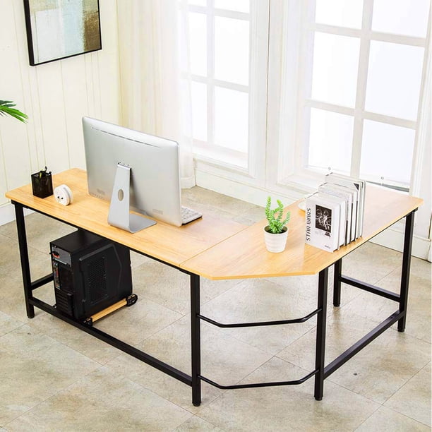 L Shaped Desk Corner Latop Computer Pc Wood Metal Table With Cpu
