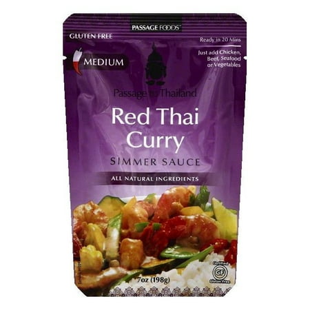 Passage Foods Medium Red Thai Curry Simmer Sauce, 7 OZ (Pack of