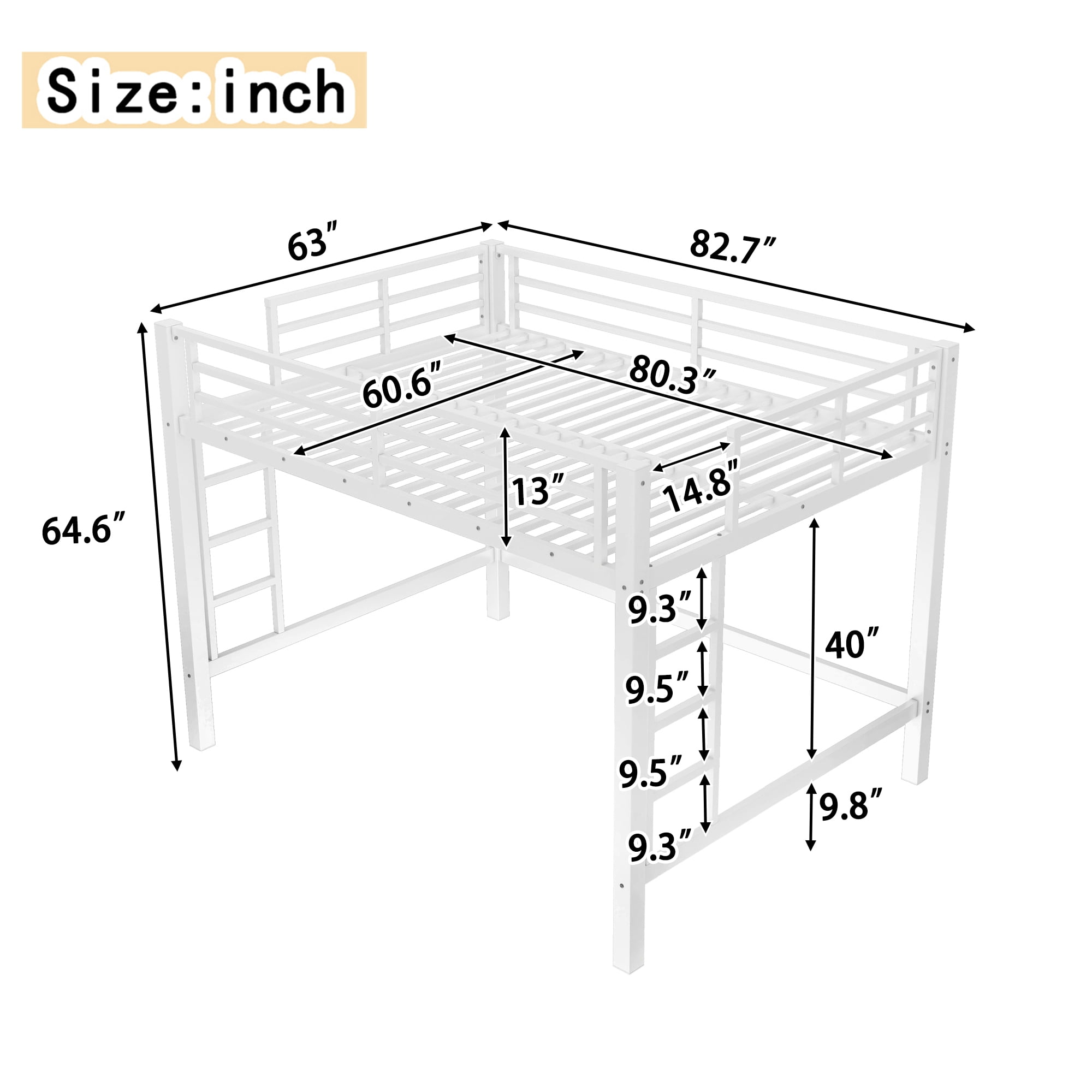 Leumius Loft Bed Queen Size,Heavy Duty Metal Bed Frame with Easy Climbing Ladder and Guardrails,White