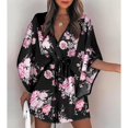 thumbnail image 2 of Summer Boho Mini Dress Women Flora Print Batwing Sleeve Lace-Up V Neck Loose Button Dresses Ladies Beach Party Dress VestidoM Gao Jinjia LED, 2 of 2