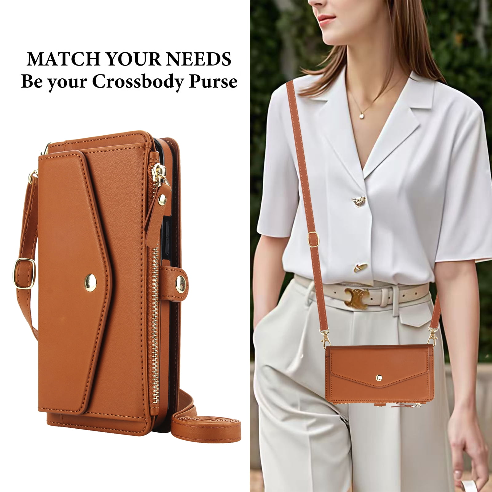Designed for Google Pixel 8 Multi-Function Wallet Phone Case,With Shoulder Strap&Wrist Strap,Cash Pocket&Card Slots,Zipper Purse,Magnetic Detachable PU Leather Flip Phone Case,Brown