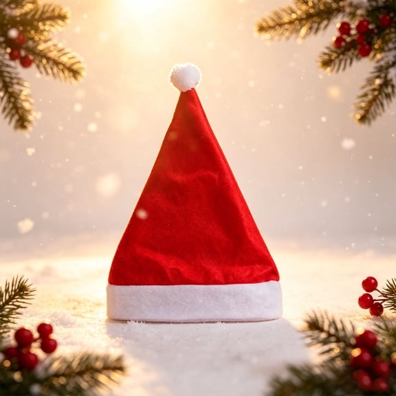 Santa Hat - Christmas Hats Adults - Unisex Adult Santa Hats Suitable | Soft Brim - Fits Most Head Sizes - Vibrant Red with White Trim - Christmas New Year Holiday Party Supplies, 1pc