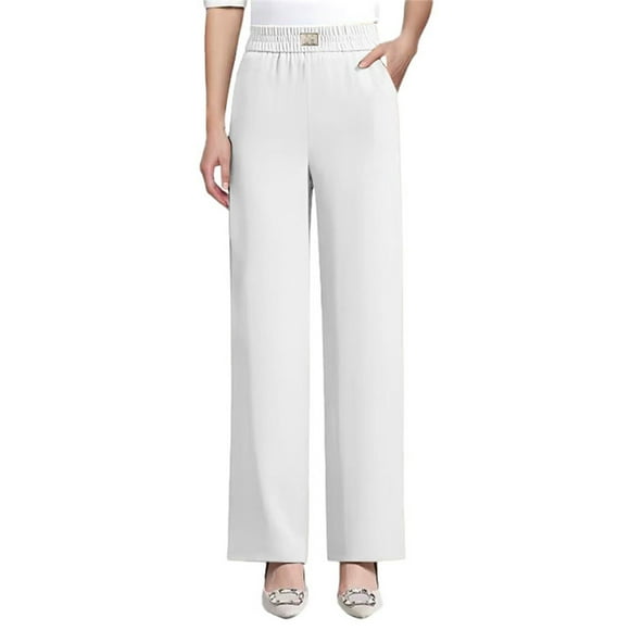 Breezora Pull On Pants for Women Easy Dressing Trousers with a Streamlined Silhouette for All-Day Wear M Size White