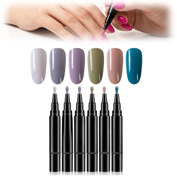 Nail Polish Pen Set, 3 in 1 Nail Paint, 6 Colors Gel Pens for Nail Art, Easy DIY Manicure at Home(A Set)
