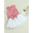 thumbnail image 3 of Coduop Baby Girls Summer Outfit Set Sleeveless Plaid  Ruffle Tank Tops + Tutu Skirt 2Pcs Set, 3 of 9