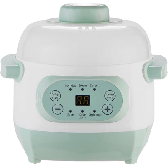 1L Electric Ceramic Stew Cooker, 110V 200W Slow Mini Soup Porridge Cooker with Lid 6 Cooking Modes Digital Pot Appointment Timing Green Y101
