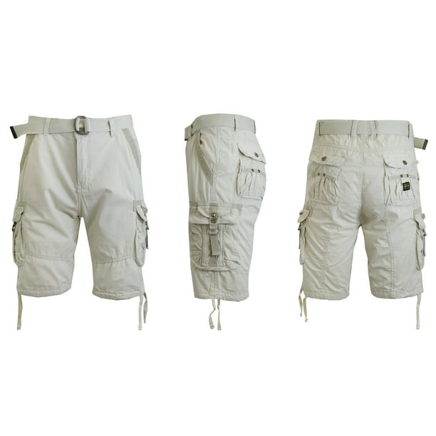 Men's Belted Cargo Shorts 100 Cotton Distressed Washed Style