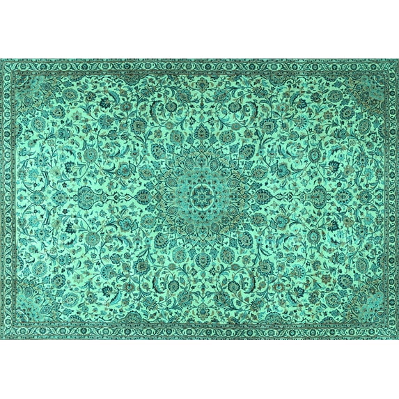 Ahgly Company Machine Washable Indoor Rectangle Persian Turquoise Blue Traditional Area Rugs, 2' x 5'
