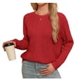thumbnail image 3 of Asklazy Women Pullovers Sweater Soft Fisherman Cable Long Sleeve Crewneck Sweater,Red,L, 3 of 9