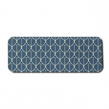 Geometric Computer Mouse Pad, Leafage Pattern Inspired Abstract Style Forest Minimalist Herbs Overlapping, Rectangle Non-Slip Rubber Mousepad Large, 31" x 12", Dark Blue Cream, by Ambesonne