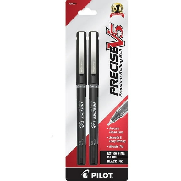 Pilot Precise V5 Rolling Ball Extra Fine Point Pens, Black Ink 2 ea (Pack of 3)