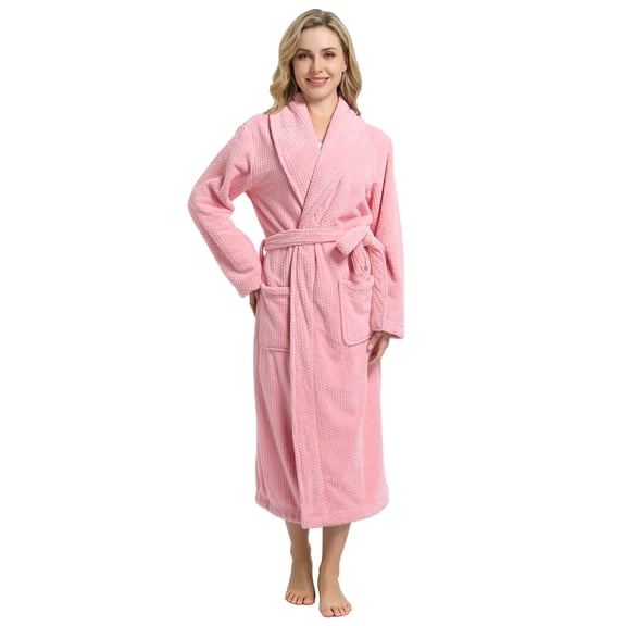 Neweven Women's Shawl Collar Bathrobe, Soft Long Towel Robes for Women(Light Pink,S/M)