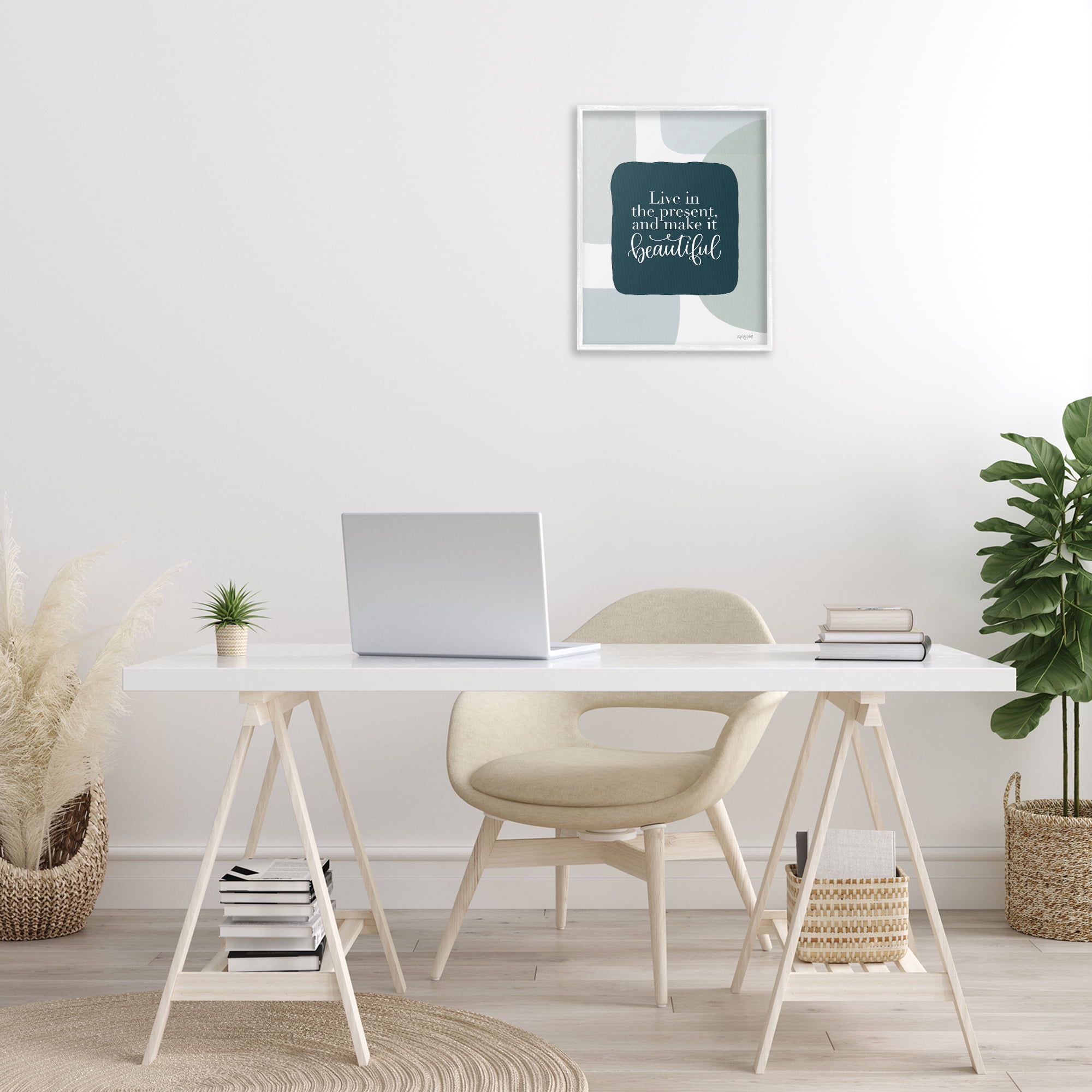 Stupell Industries Live In The Present Typography Painting White Framed Art Print Wall Art, 16 x 20