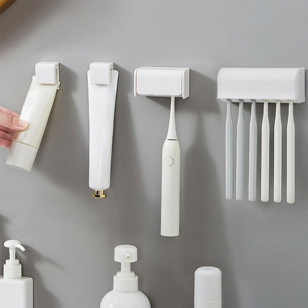 Portacepillos de dientes de baño con tapa - Organizador montado en la pared para cepillo y pasta de dientes - Estante de almacenamiento blanco en ABS - Autoadhesivo sin taladrar