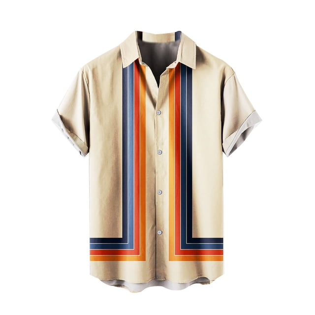 Playeras Y Camisas Para Hombre Camisas florales para hombre Camisas de playa con botones para vacaciones tropicales (Beige, L)