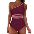 thumbnail image 2 of Xdegoge Swimsuits for Women One Shoulder Asymmetrical Neck One Piece Bathing Suits Smooth Mesh Panel Ruched Flattering Slimming Tummy Control Pool Party, 2 of 9
