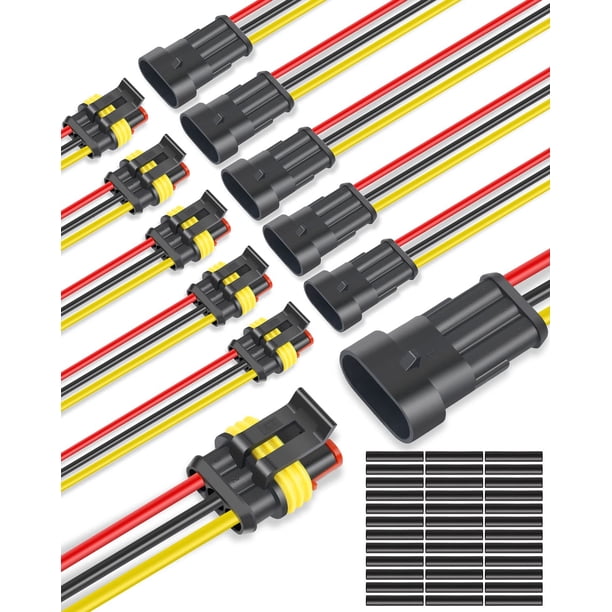 Conector impermeable de 3 pines, 16 AWG, para coche, camión, barco, 6 kits