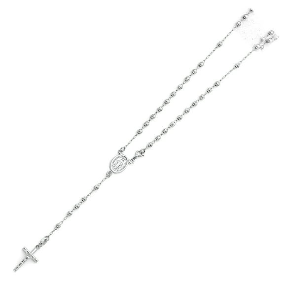 Wellingsale 14k White Gold Polished 3mm Beaded Rosary Necklace - 18"