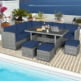 thumbnail image 4 of Gymax 7PCS Rattan Patio Sectional Sofa Set Conversation Set w/ Navy Cushions, 4 of 10