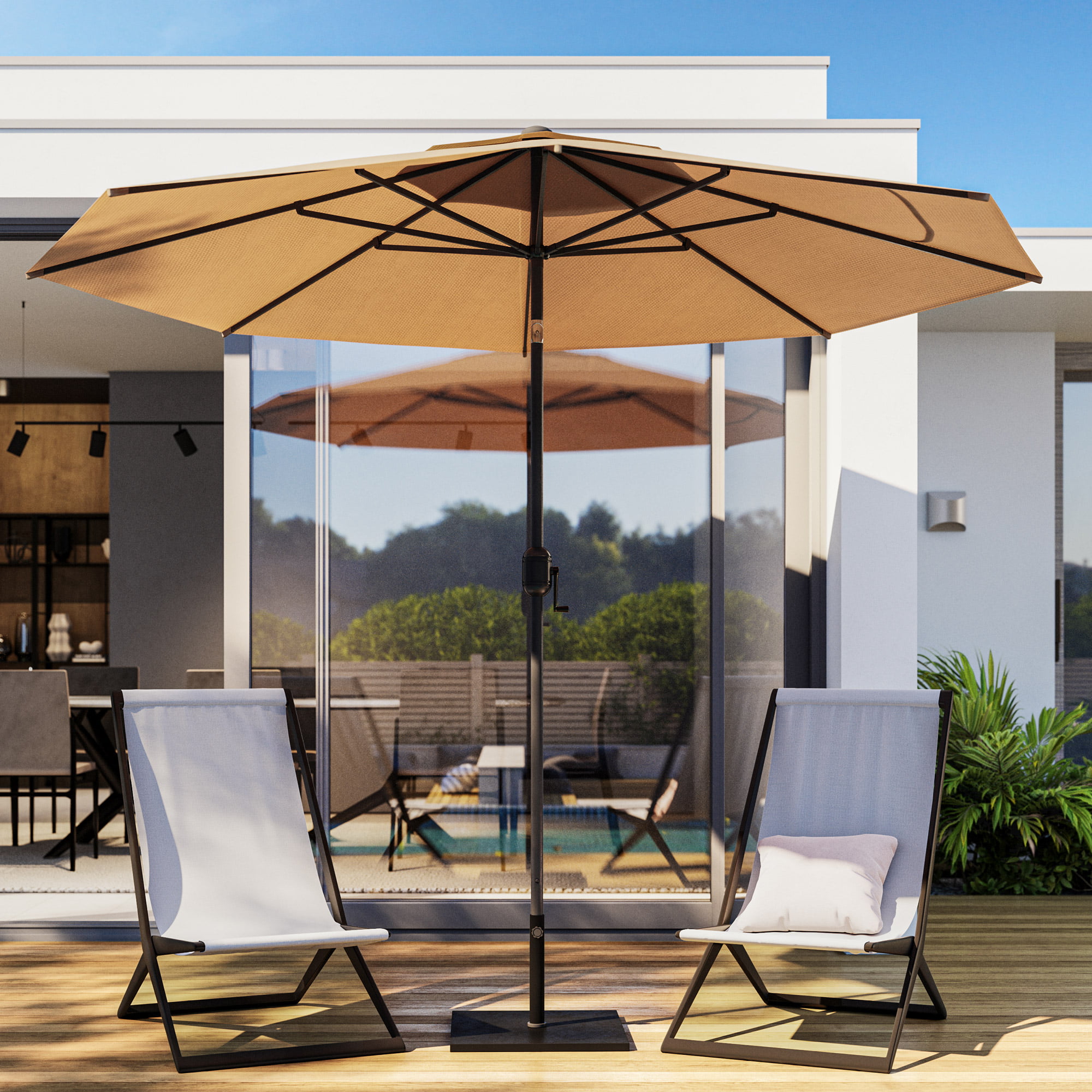 New Cream Parasol Garden Patio Umbrella Lightweight Crank Wind Up Sunshade 2.7m