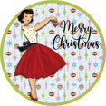 thumbnail image 1 of Round Metal Tin Sign Rustic Wall Decor Wall Plaque Merry Tin Sign Young Woman is Decorating on Metal Tin Sign 12x12inch, 1 of 2