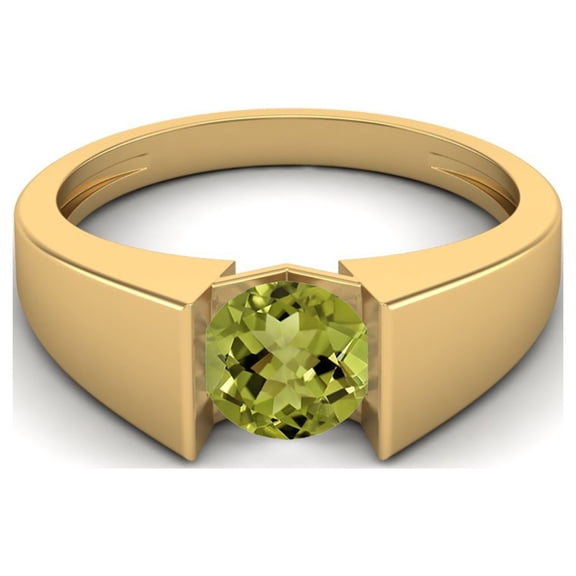 0.85 Ctw Round Peridot 925 Sterling Silver Gold Vermeil Solitaire Tension Set Valentines Day Gifts Ring