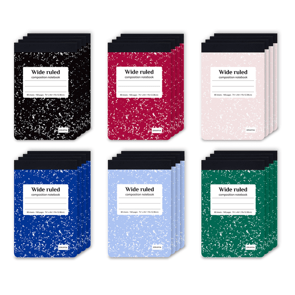 ONAVIA 24 Pack Mini Composition Notebooks Bulk, Wide Ruled, 4-7/8 x 7-1/2, Half Size Composition Books, Small Marble Journal for Class, Work & Travel, 80 Sheets, Assorted Color