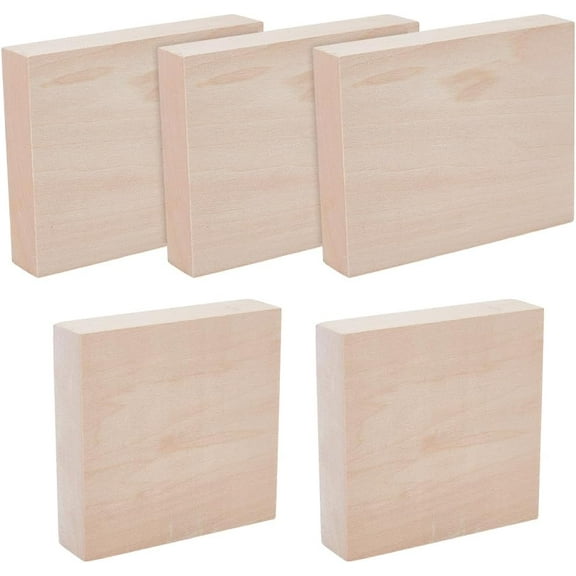 5 Pcs Basswood Carving Blocks 3.9x3.9x1 & 4.9x3.9x1 Inch Square Carving Wood Unfinished Wood Blocks kit for Art and Crafts DIY Carving Whittling