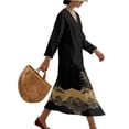 thumbnail image 3 of DISNIMO Tree Printed Linen-Like Womens Summer Maxi Dress 3/4 Sleeve Casual Loose Midi Dress Long V Neck Dresses Fashion Spring Midi Maxi Dresses, XL, 3 of 6