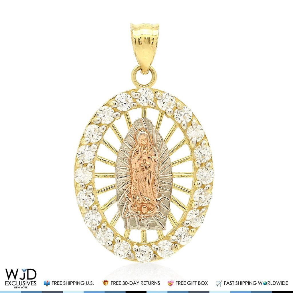 0.80Ct Created Tri-Color Virgin Medal Charm Pendant&nbsp;14K Gold Walmart.com