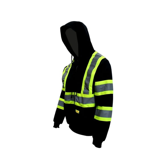 New York Hi-Viz Workwear H9013 Men's ANSI Class 3 High Visibility Class 3 Sweatshirt, Full Zip Hooded, Lightweight, Black Bottom Hoodie (5XL)
