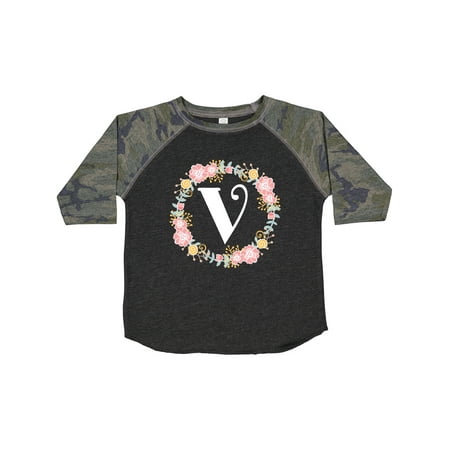 

Inktastic Monogram Letter V Rose Floral Wreath Gift Toddler Toddler Girl T-Shirt