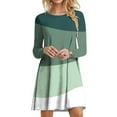 thumbnail image 2 of Robes d'Automne pour Femmes Col Rond Bloc de Couleur Robe à Manches Longues Décontractée Ample Tunique Évasée Mini Robes, 2 of 5
