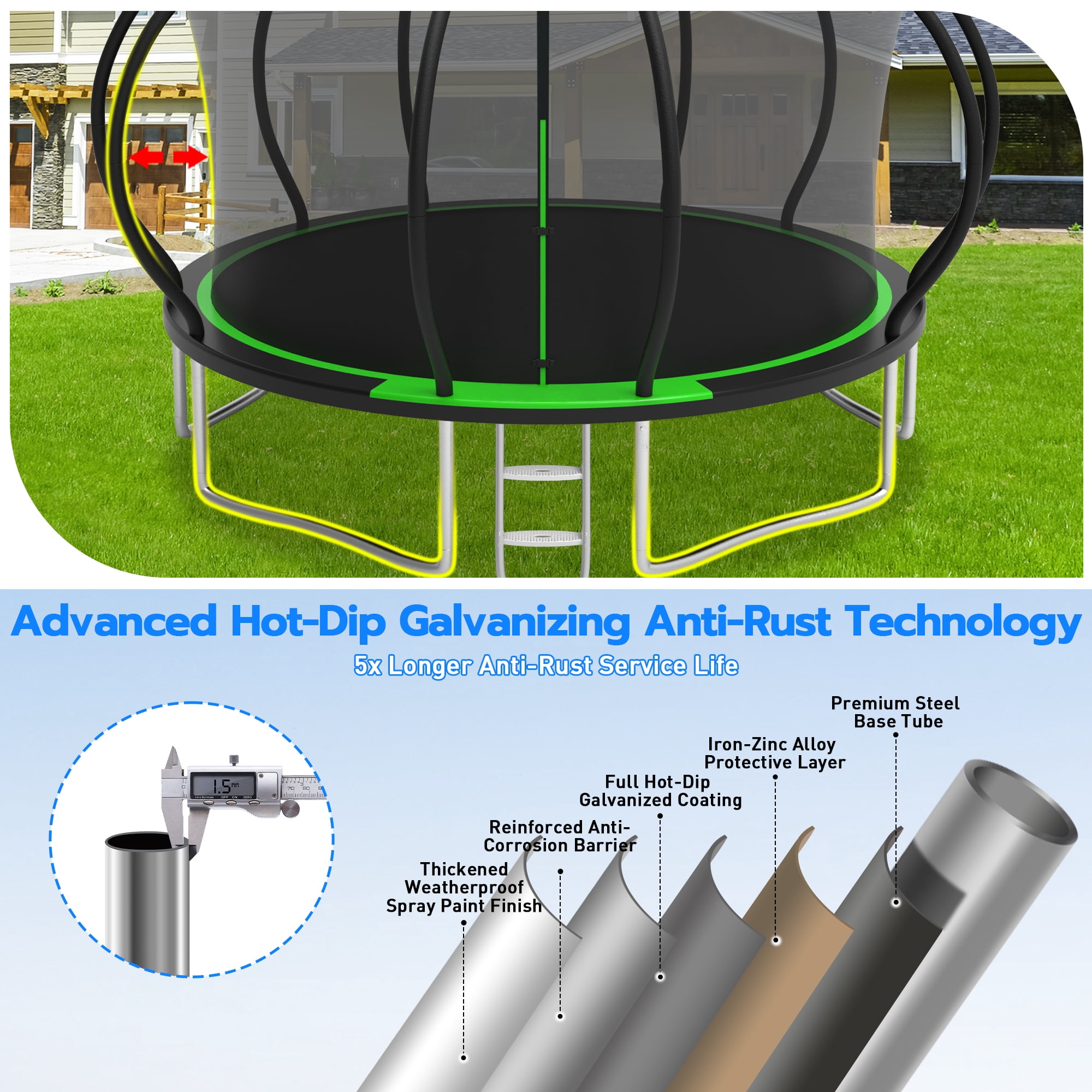 Cochan 12 FT Trampoline with Enclosure Net, 1200LBS Outdoor Trampoline for Kids and Adults with Ladder, Anti-Rust Backyard Heavy Duty Round Trampoline with Net, 4-5 Children,Birthday Gift
