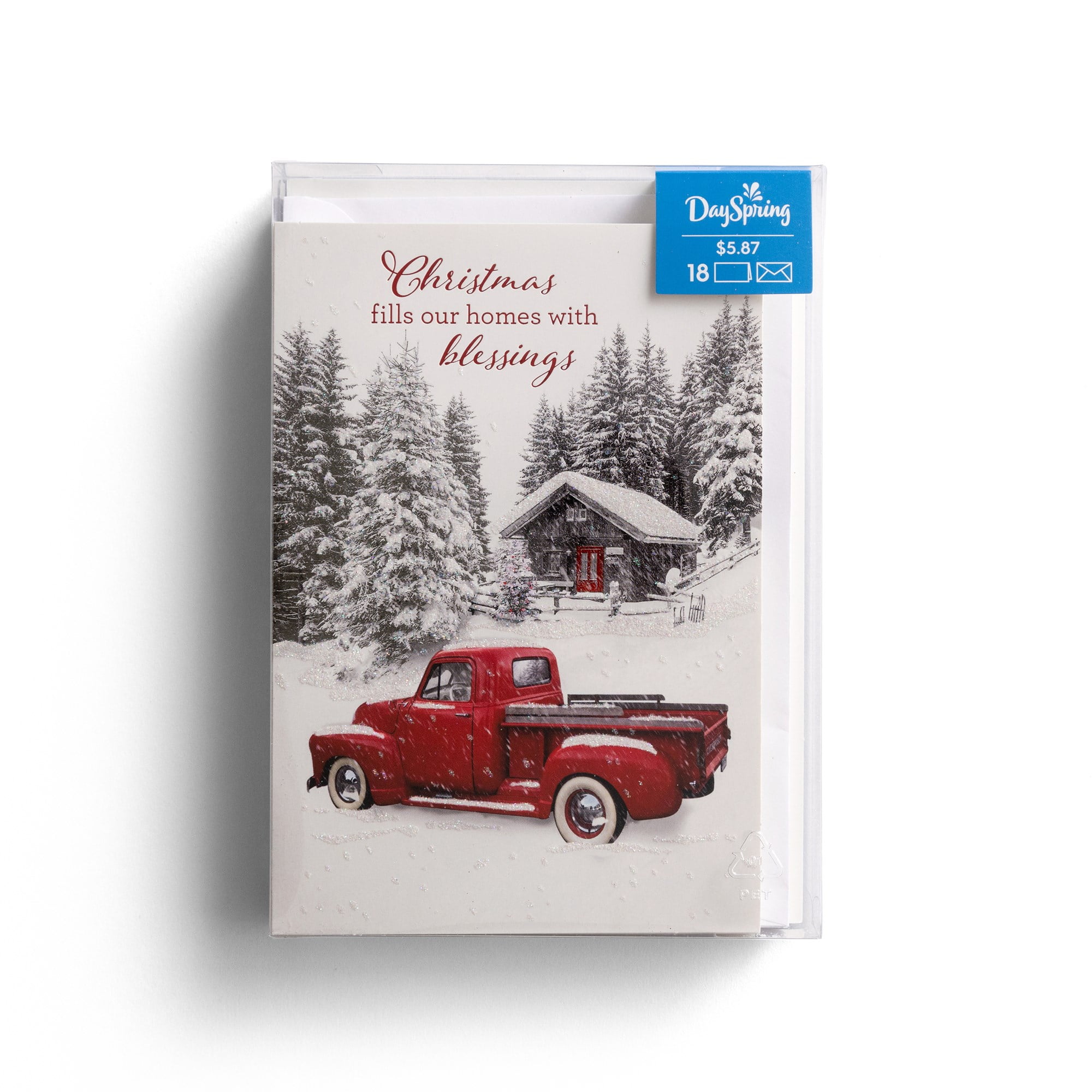 DaySpring 18 Inspirational Christmas Boxed Cards, Black & White Red Truck, KJV