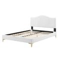thumbnail image 3 of Tufted Platform Bed Frame, King Size, Velvet, White, Modern Contemporary Urban Design, Bedroom Master Guest Suite, 3 of 10