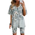 thumbnail image 1 of Ensembles Deux Pièces pour Femmes Mode Blouse Col en V Manches Courtes Hauts Shorts Ensemble Décontracté Ensembles Deux Pièces pour Femmes en Liquidation, 1 of 4