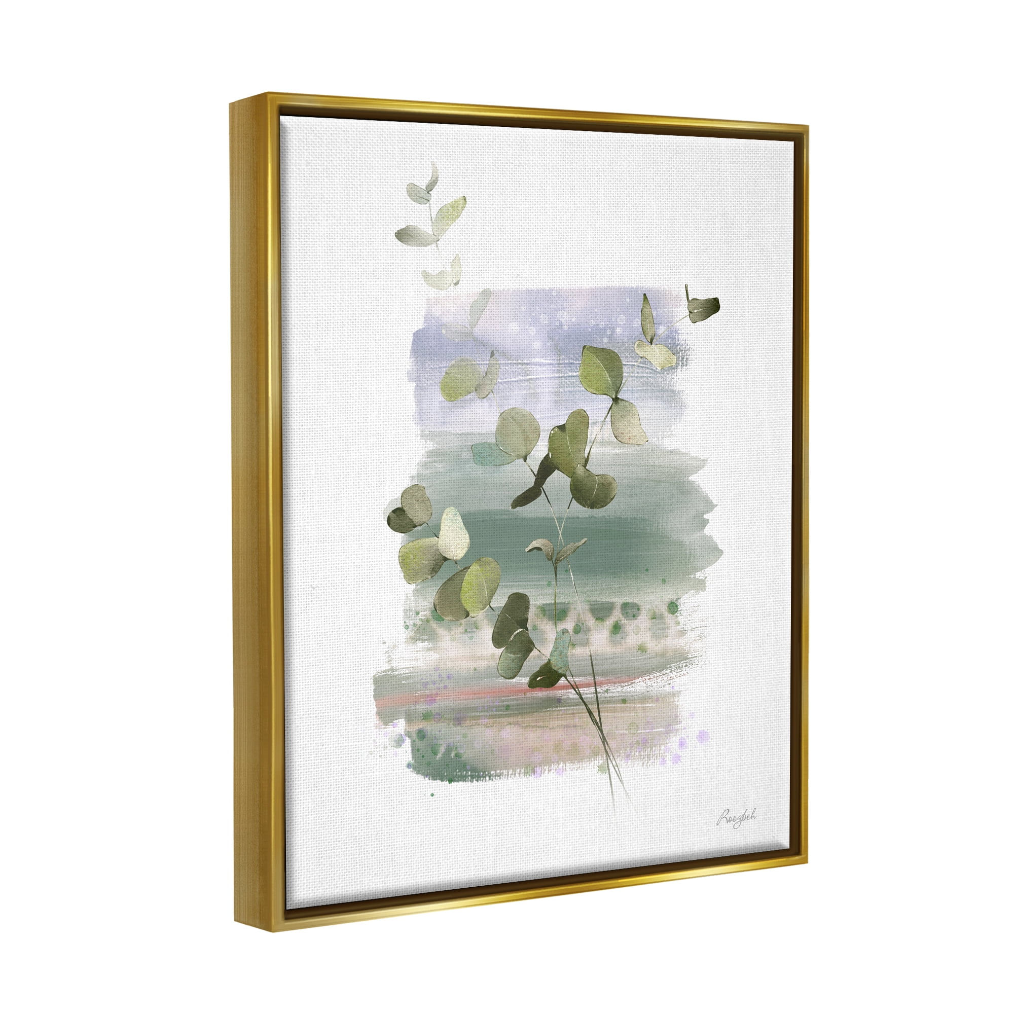 Stupell Industries Eucalyptus Herb Painting Botanical & Floral Painting Gold Floater Framed Canvas Art Print Wall Art, 17 x 21