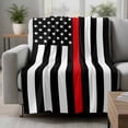 thumbnail image 2 of Red American Flag Blanket Soft Cozy Warm Twin Blanket for Bed, Plush Fuzzy Flannel Fleece Blankets for Sofa, Black White Striped US Flag Stars Throw Blankets for Couch, Gifts for Men, 60"x80", 2 of 9
